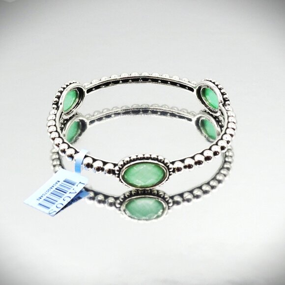 LAGOS Maya Sterling Variscite Oval Doubles Bangle Bracelet Size M - Picture 4 of 11